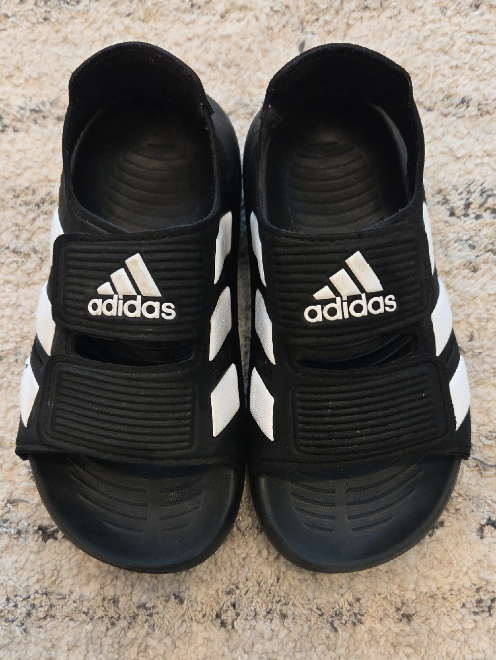 Adidas Kids Black and White Velcro Strap Slide Sandals